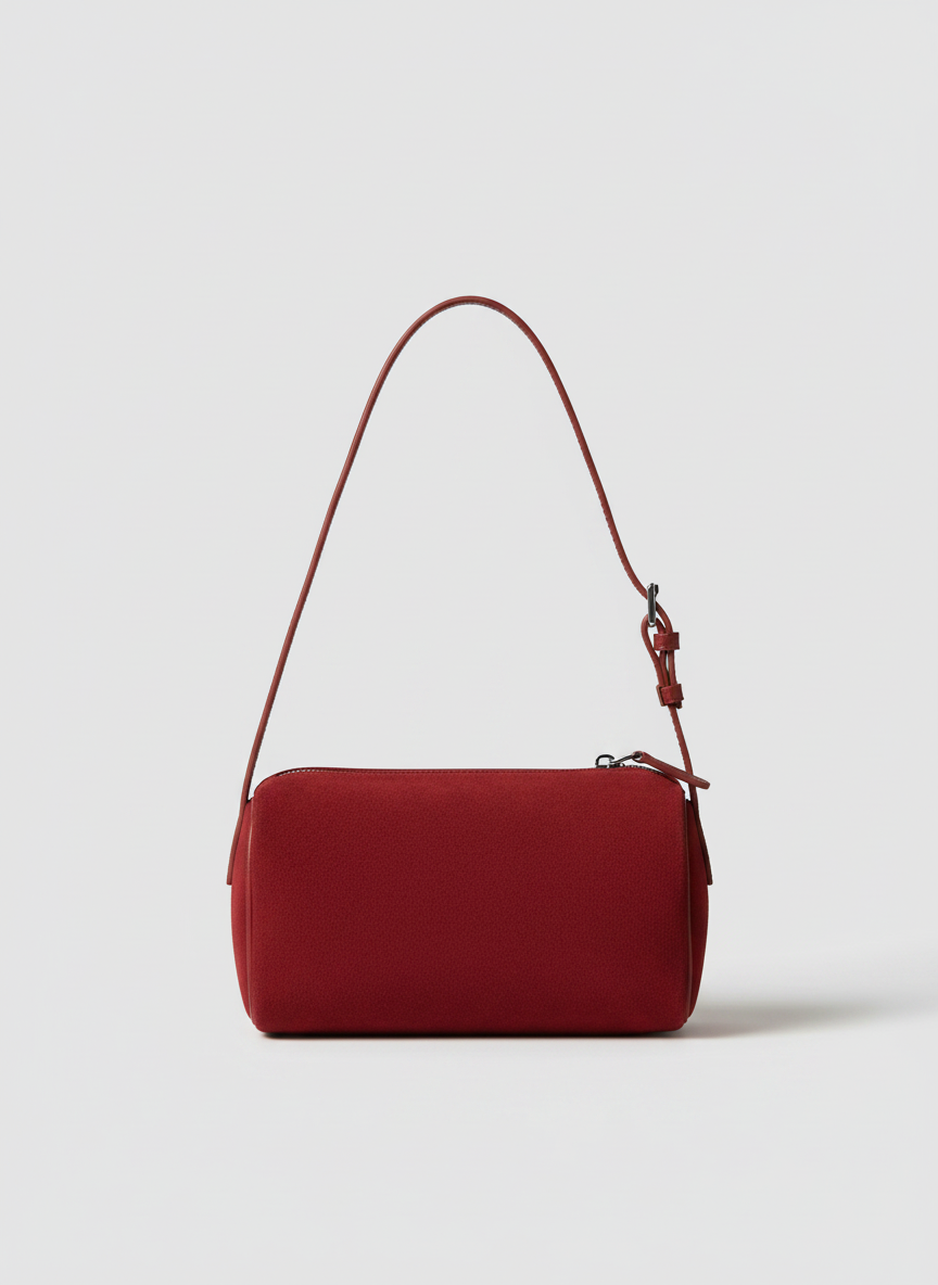 Valentina Roma barrel bag in red suede, back view