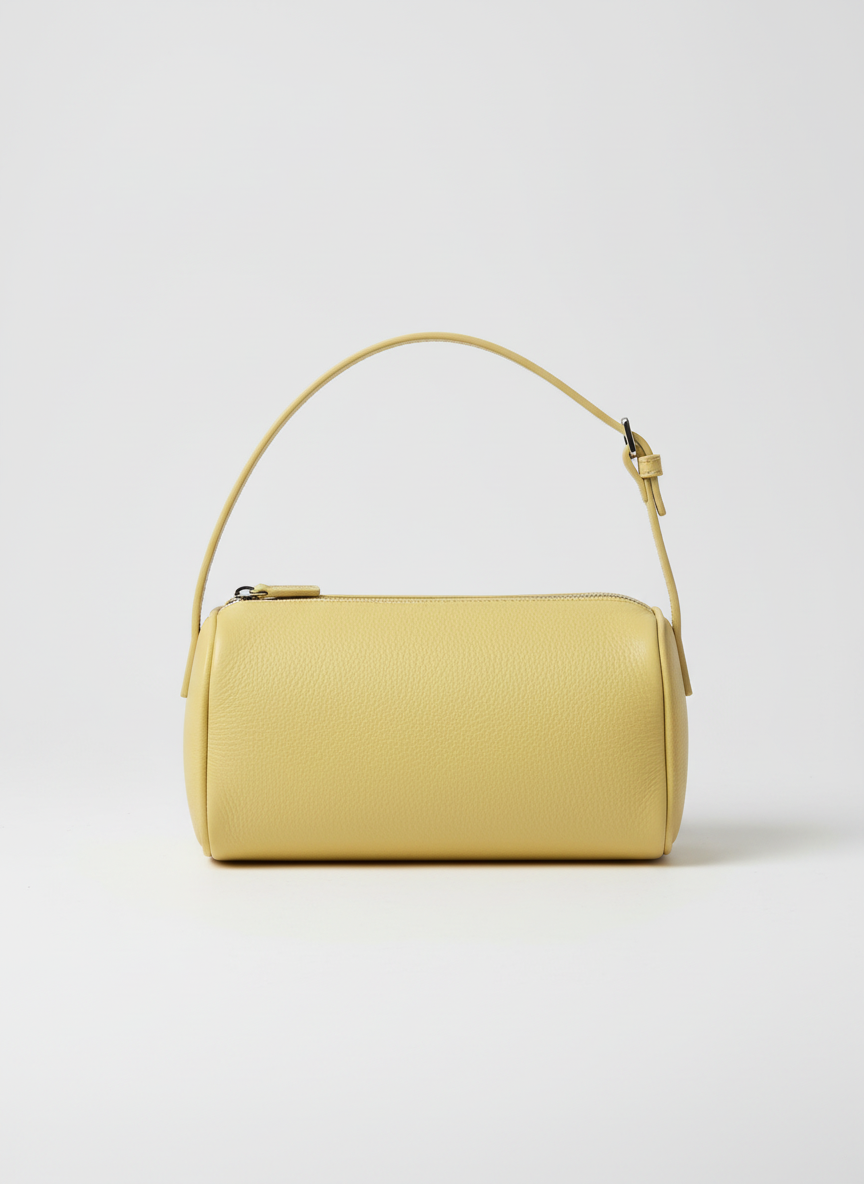 Valentina Roma barrel bag in pale yellow leather, front view
