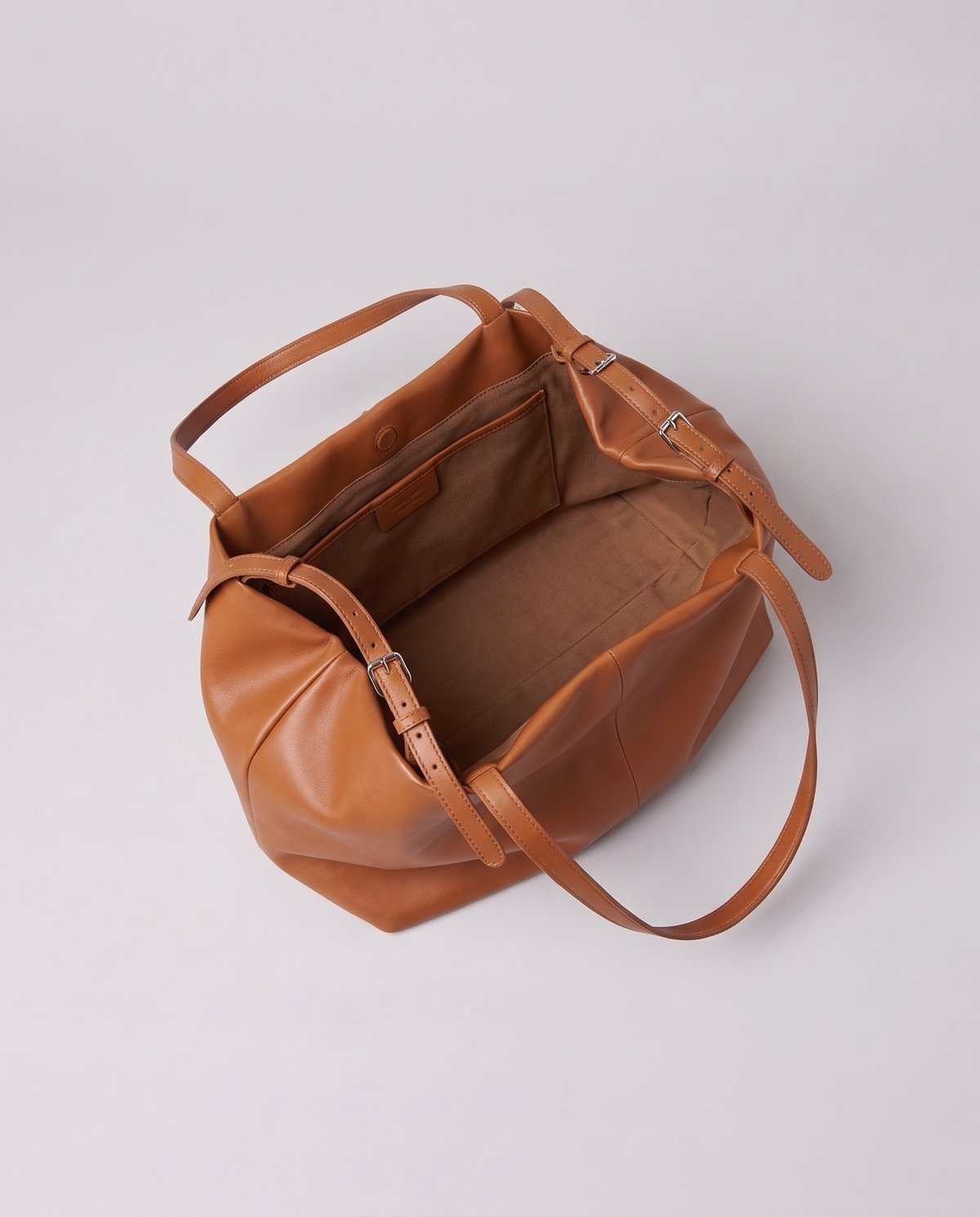 Inside the Valentina Velluto Large bag in Caramel