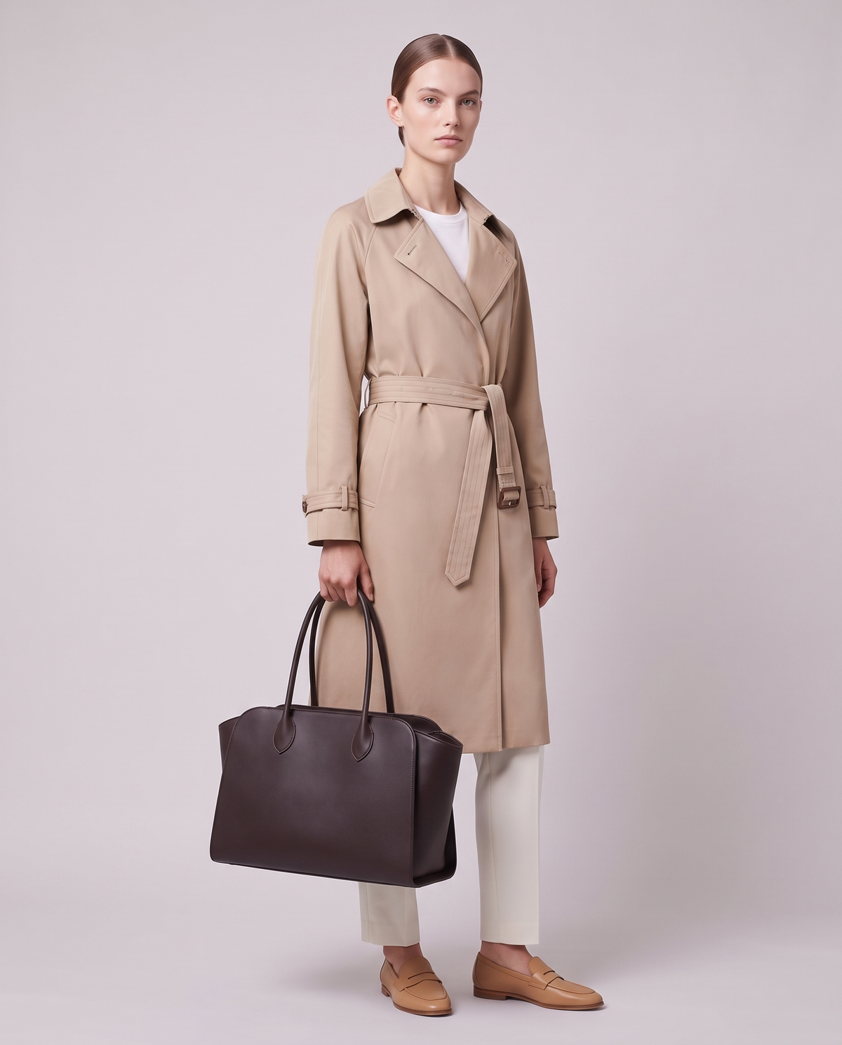 Model carrying the Valentina Volta Large bag in Espresso