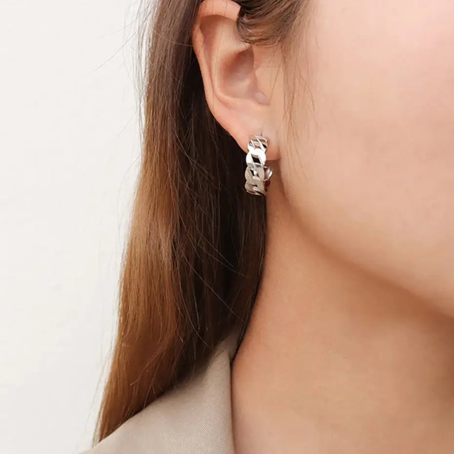 Silver link chain hoop earrings