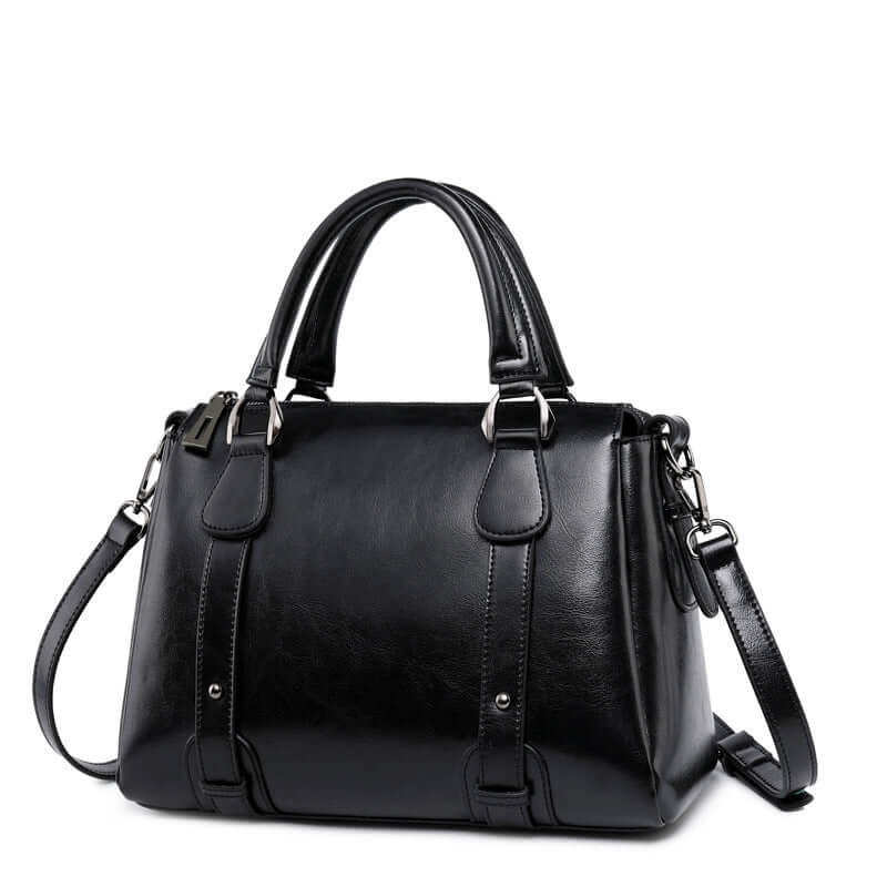 A black color leather handbag