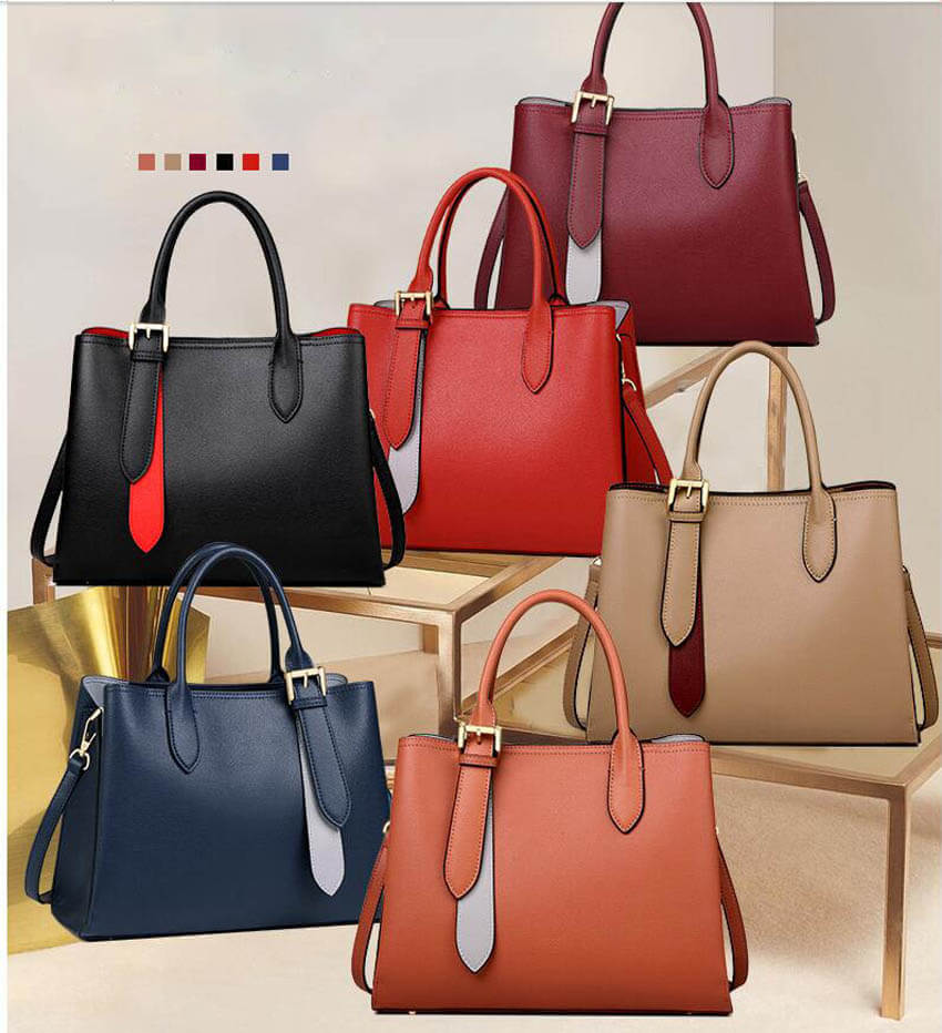 Six different leather handbags