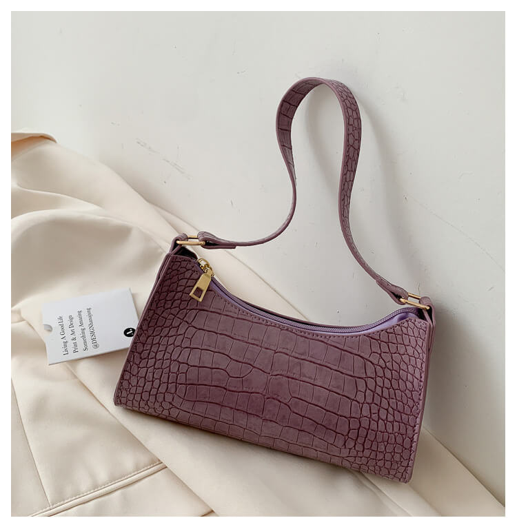 Purple Crocodile Pattern Handbag