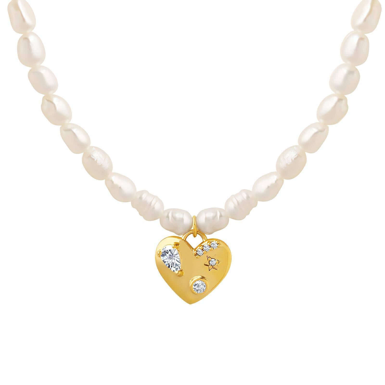 Pearl necklace with heart pendants