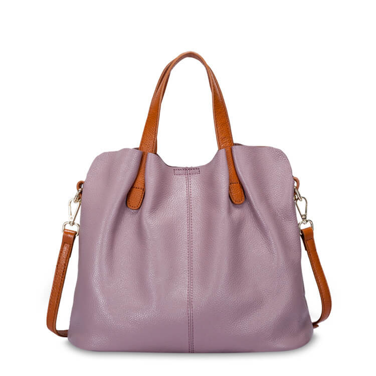 Purple Leather Tote Bag