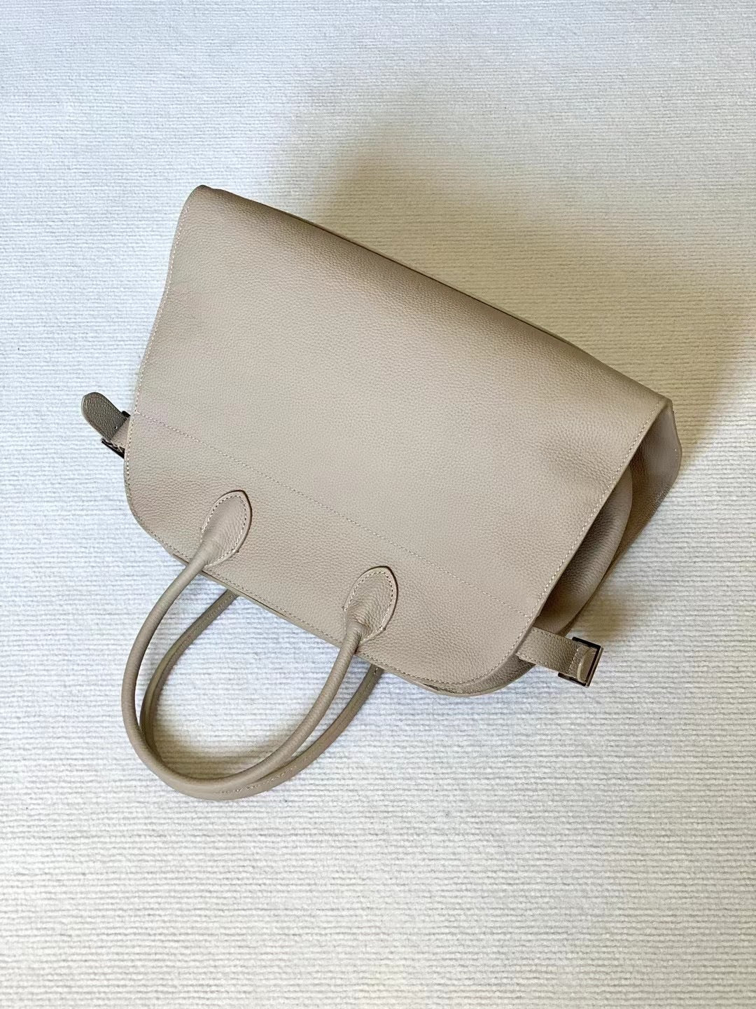 Milano Frosted Coffee Cream Leather Bag flat lay overhead view - Valentina