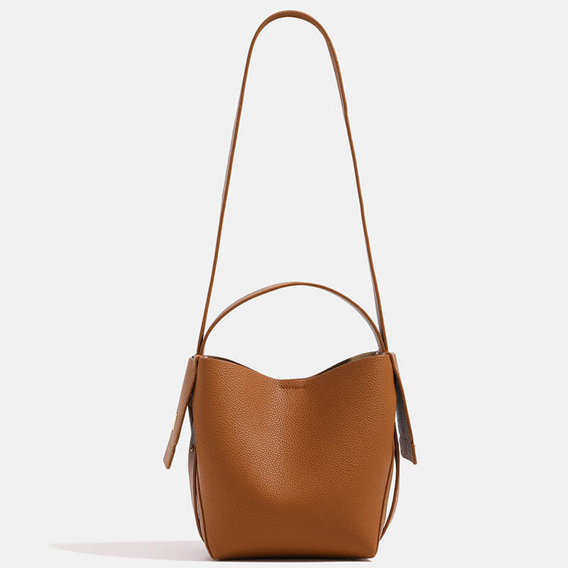 Genuine leather crossbody bag in caramel color