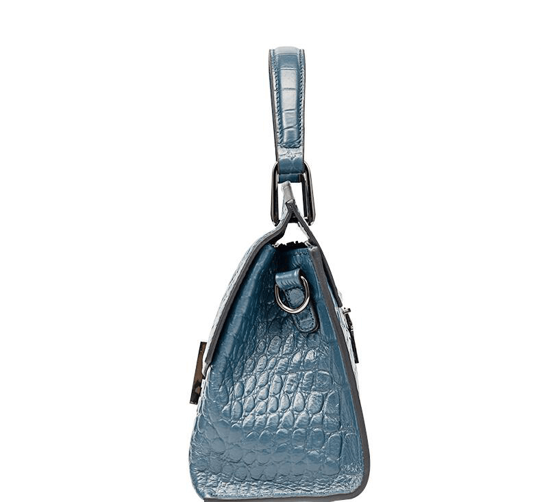 Sideview of a Blue leather shoulder bag