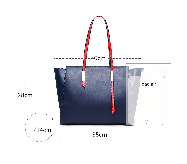 A blue leather tote bag