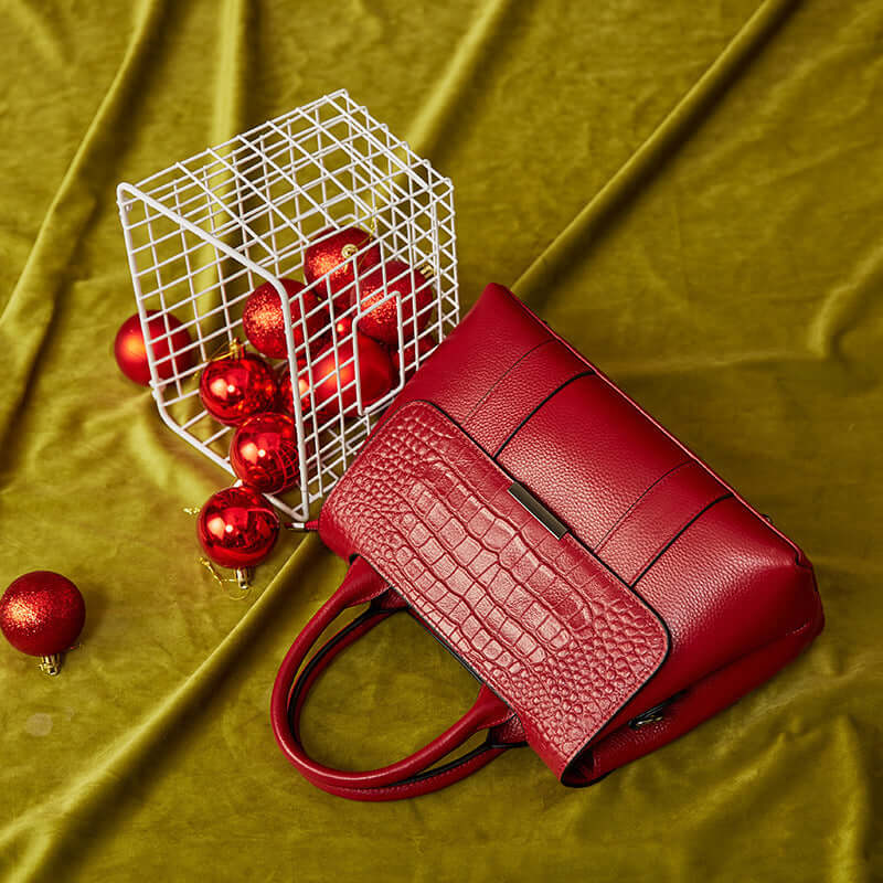 A red leather handbag