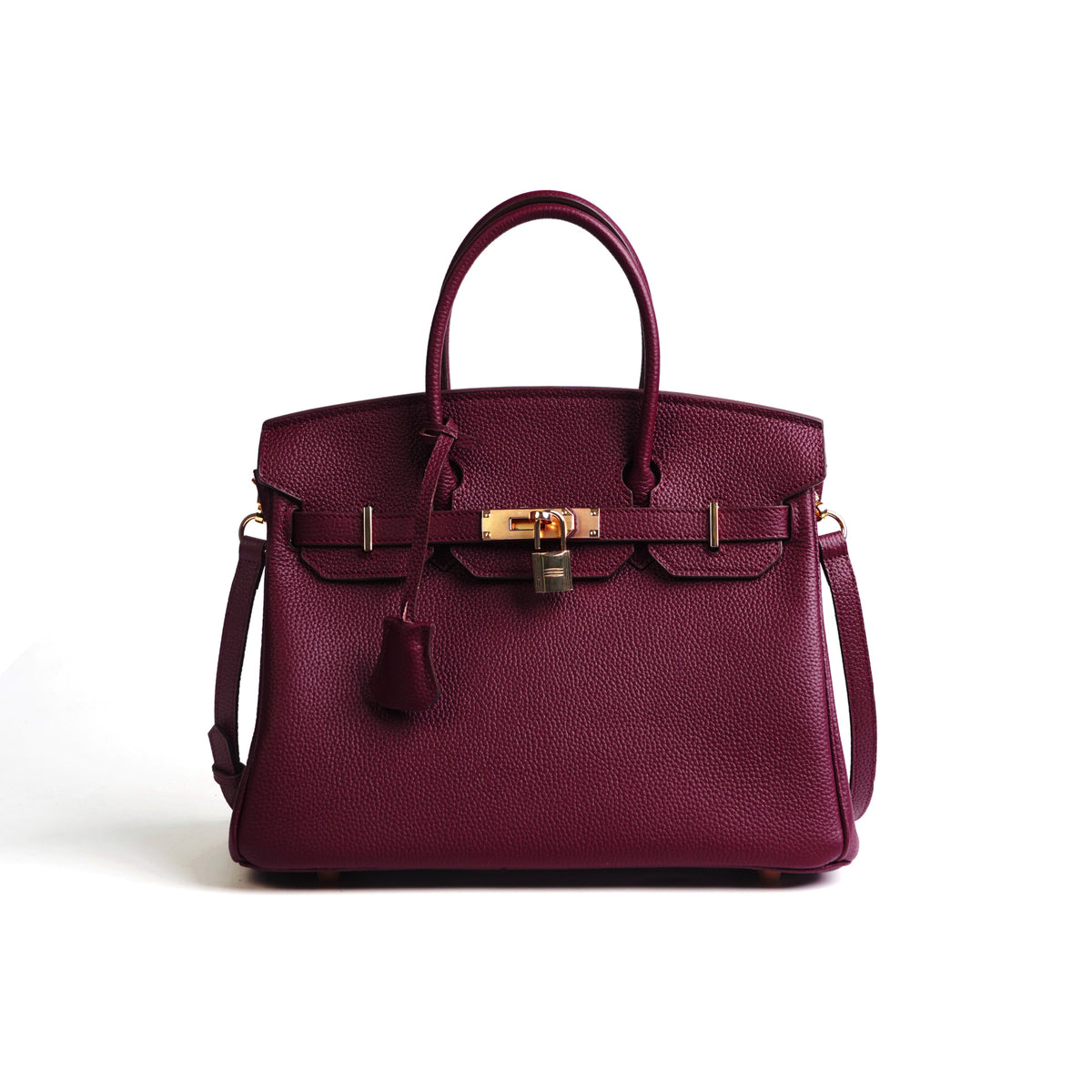Burgundy handbag on a white background