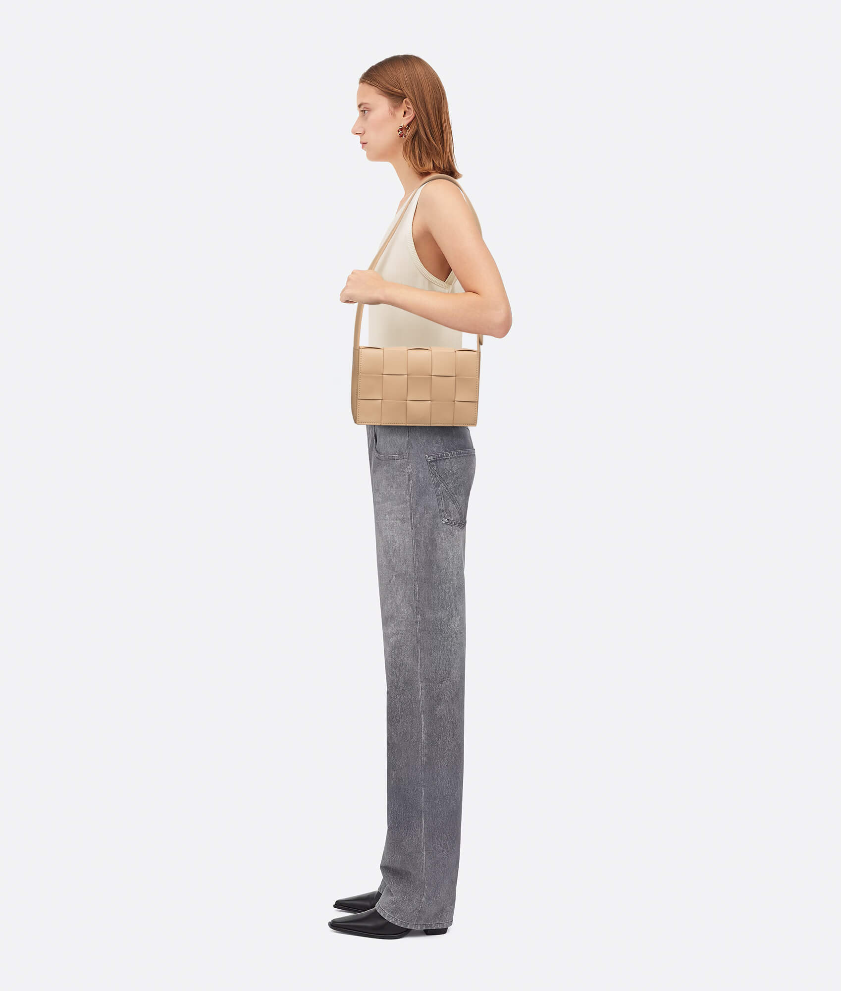 Cassette Cross-Body Bag Beige On Model Side