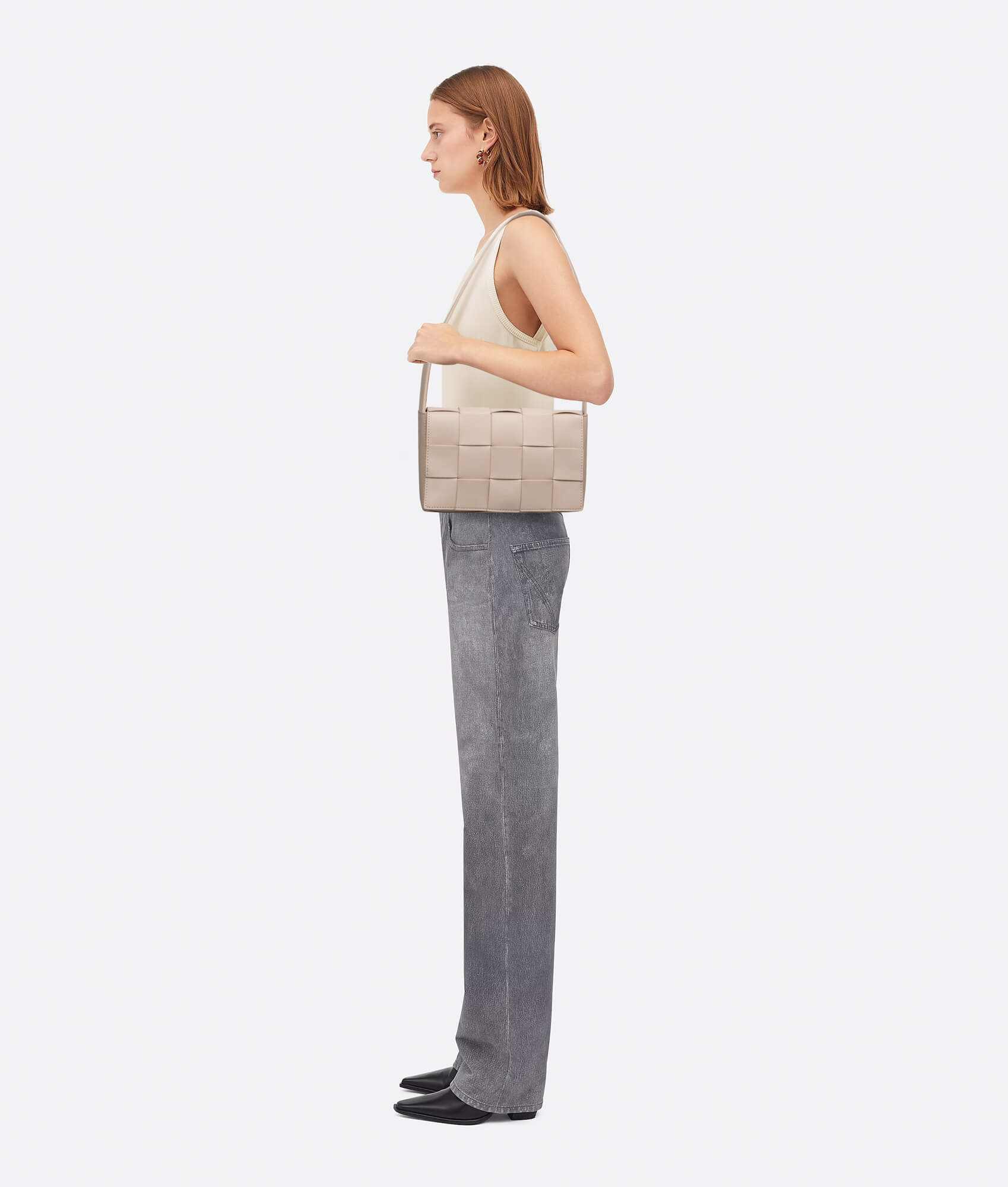 Cassette Cross-Body Bag Beige On Model Side