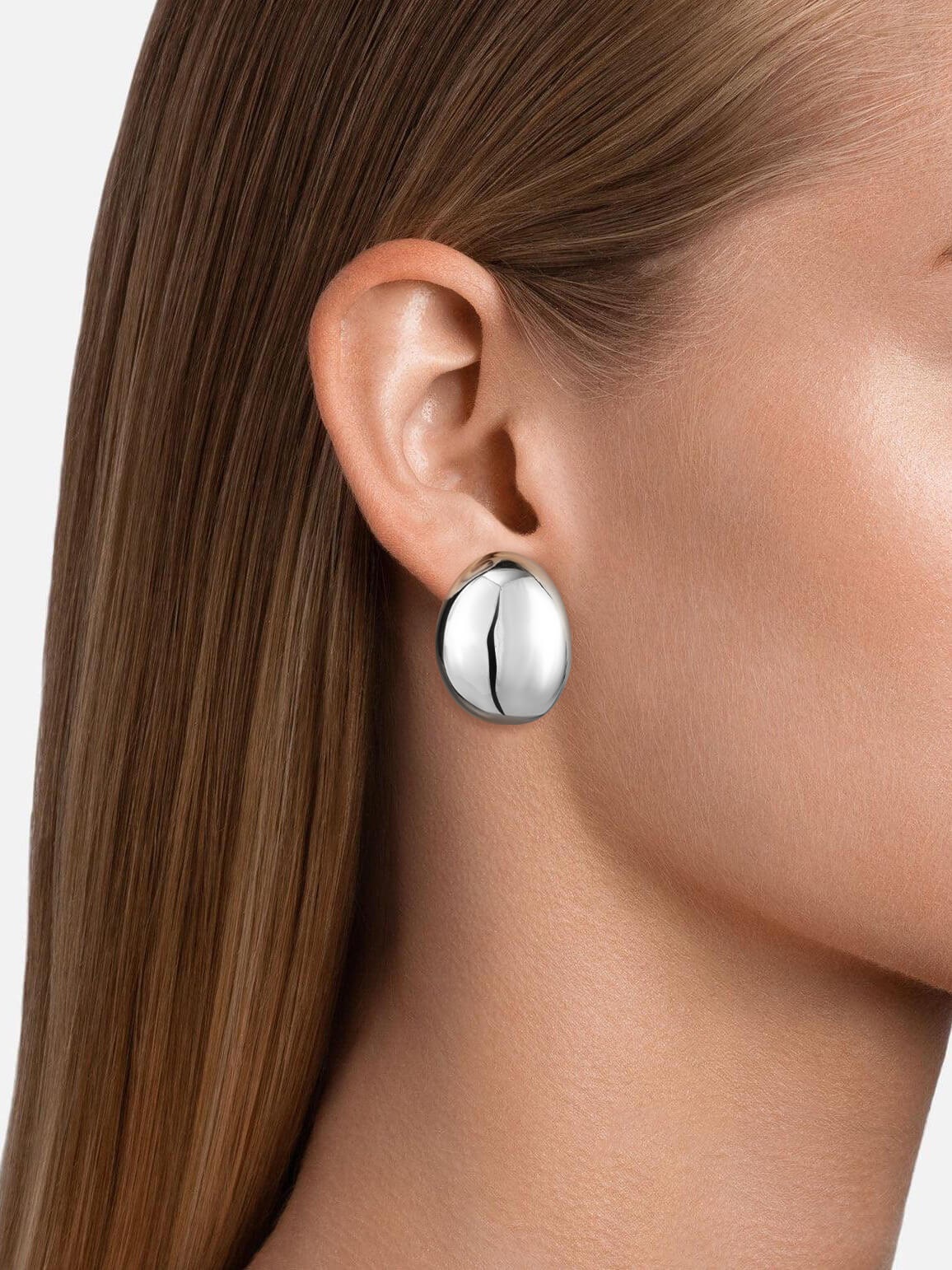 Model wearing Sphere Drop Earrings silver