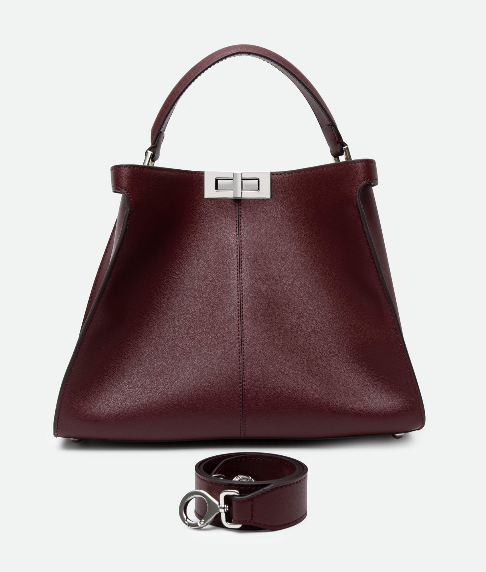 Burgundy leather bucket bag