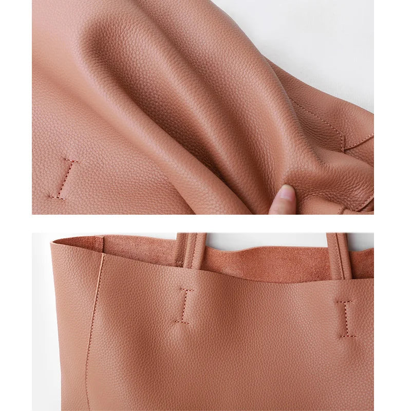 Valentina Perla Large tote in Biscuit, back view