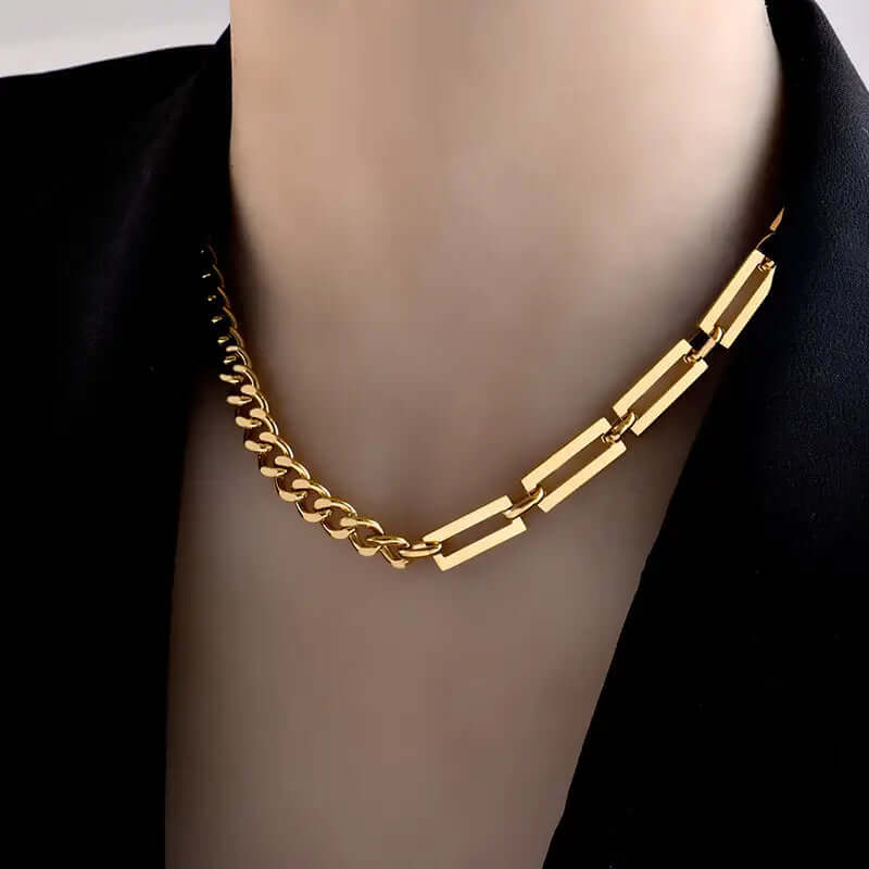 Woman wearing a Gold chain  necklace