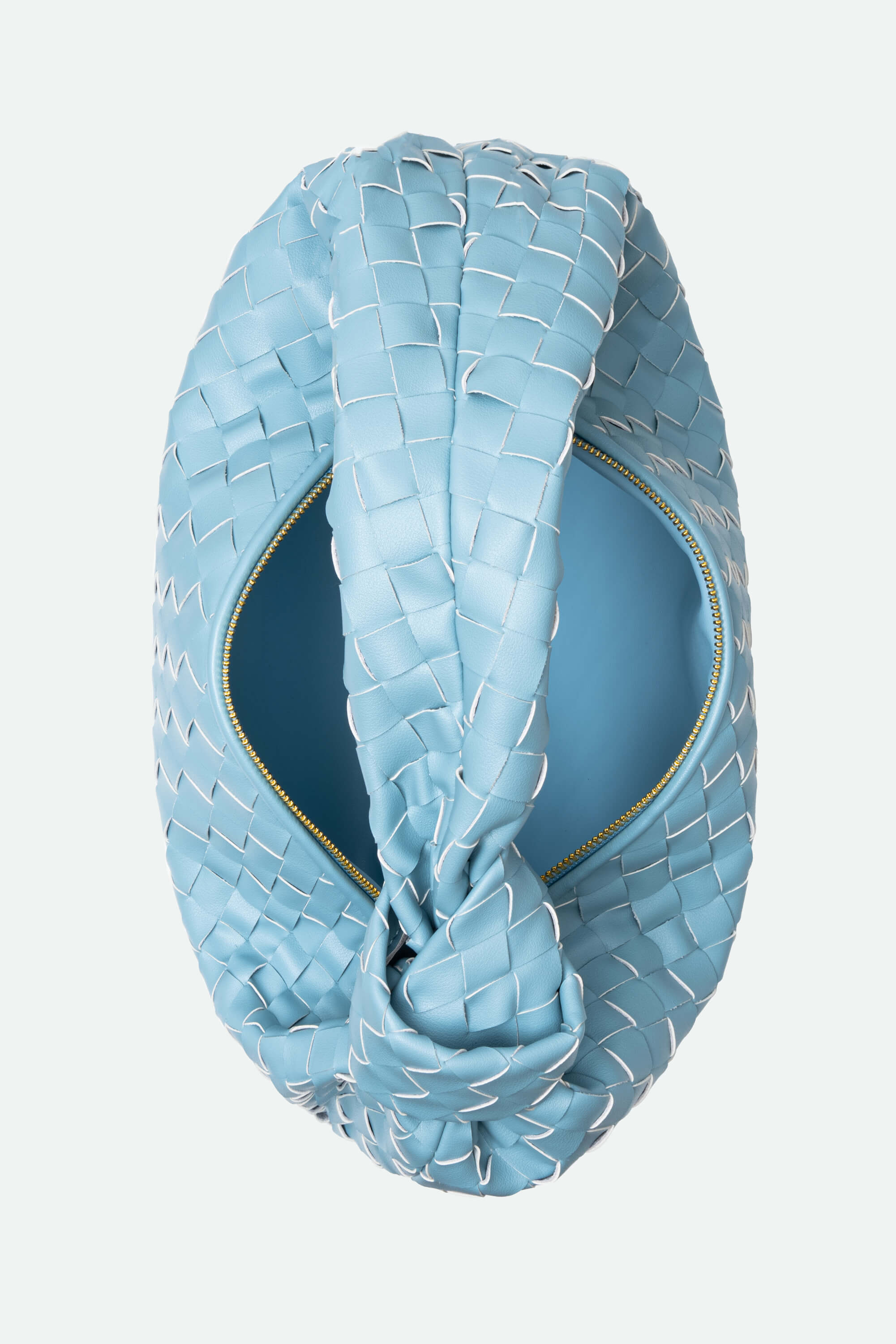 Light blue woven headband on a white background