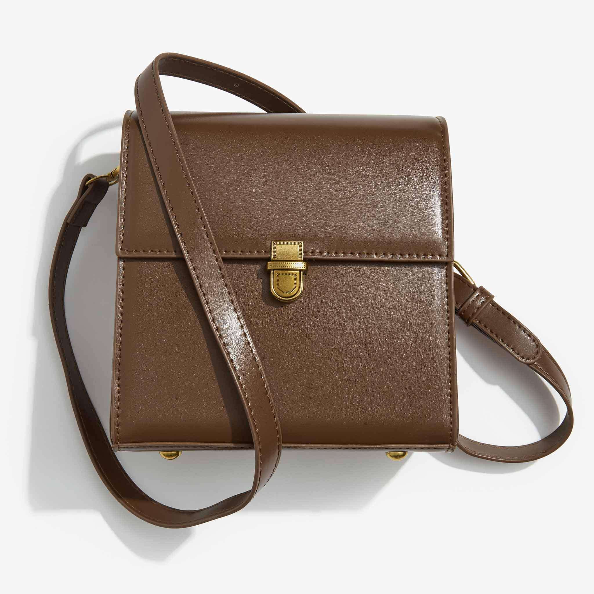 Square brown leather crossbody bag