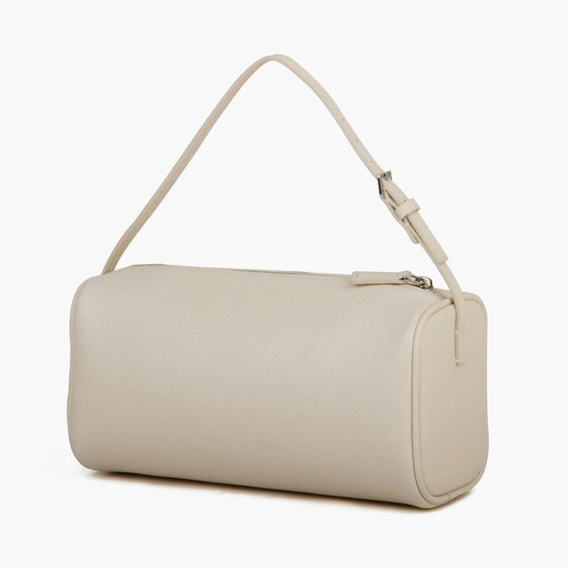 Valentina Roll mini leather barrel bag in Beige