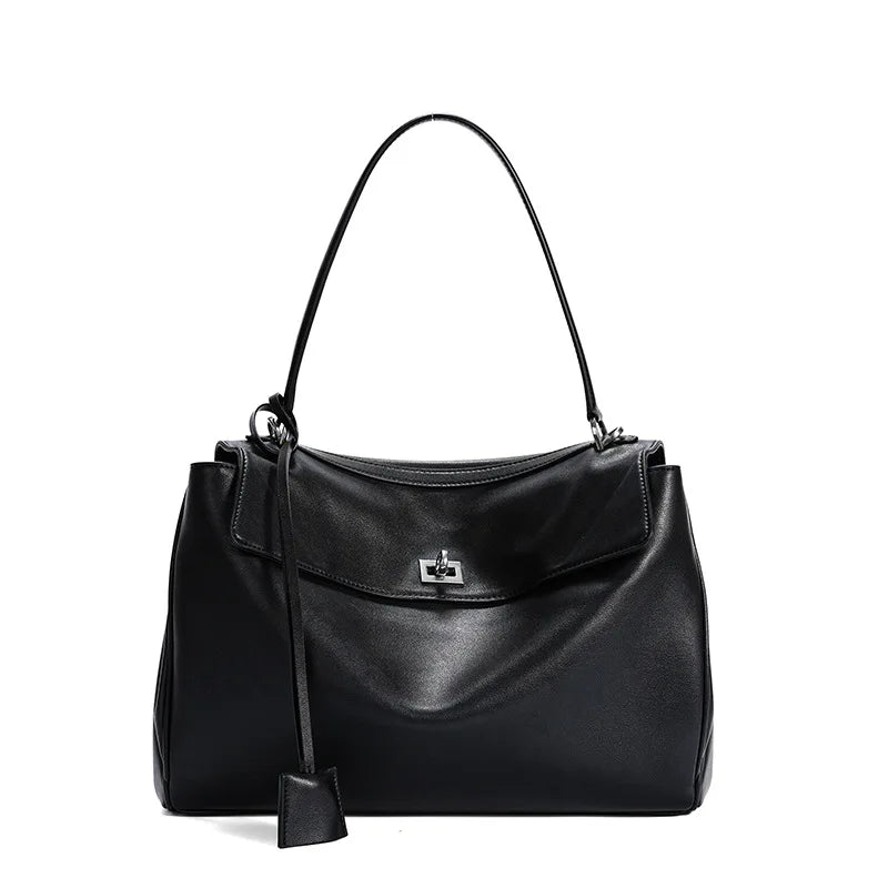 Valentina Tinto Small tote in Black with Silver Buckle