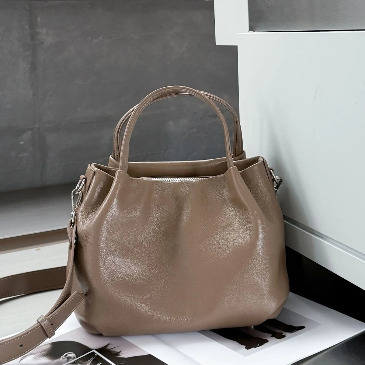 Valentina Tufo bucket bag in Khaki