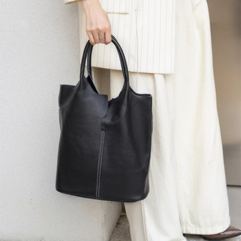 Valentina Marea bucket bag in Denim, interior