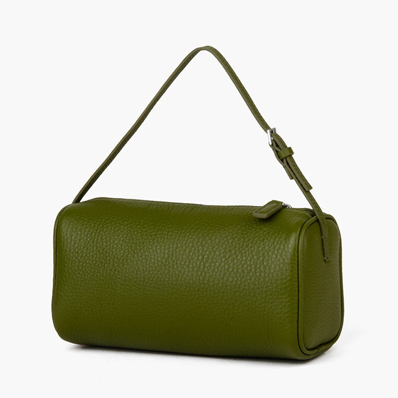 Valentina Roll mini leather barrel bag in Emerald