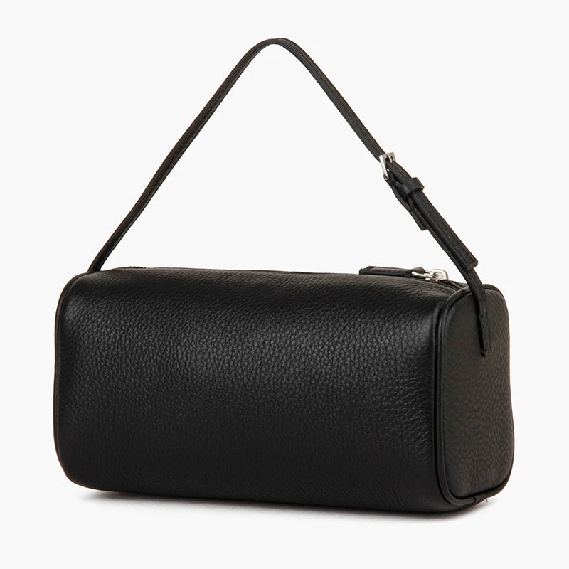 Valentina Roll mini leather barrel bag in Black