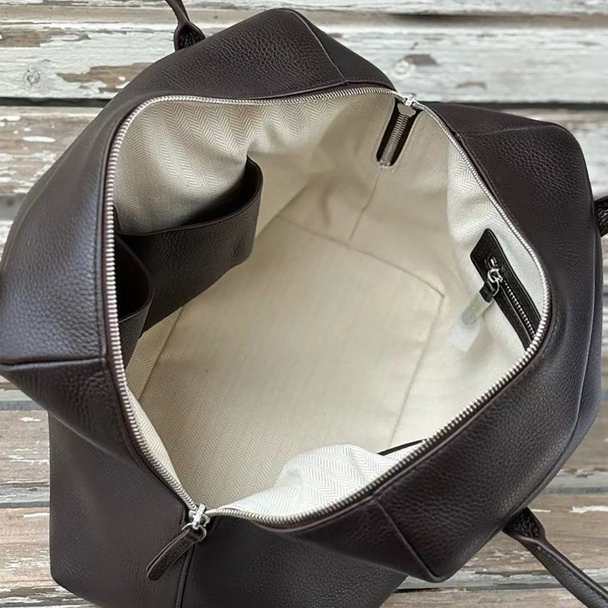 Valentina Pavia bowling bag in Coffee, worn