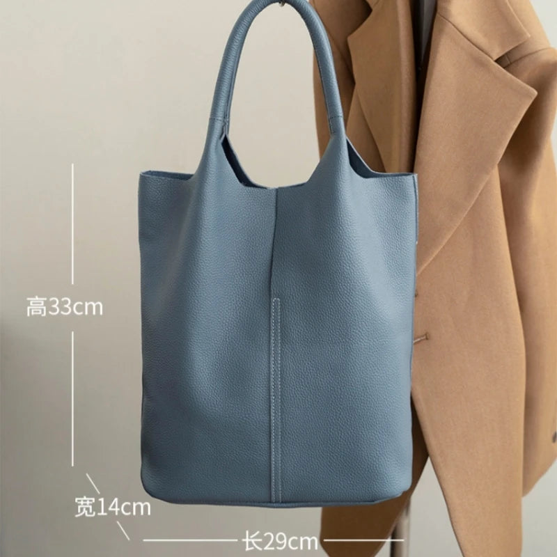 Valentina Marea bucket bag in Denim, back view