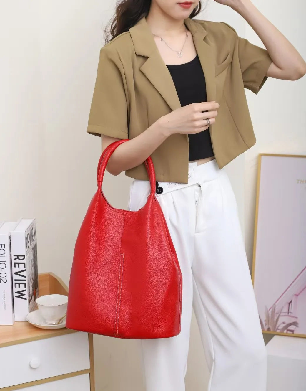 Valentina Arco bucket bag in Brick