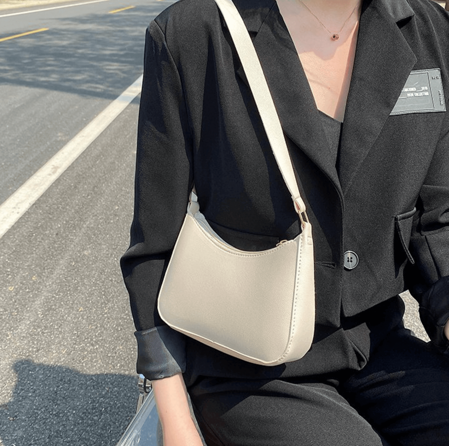 White leather shoulder bag