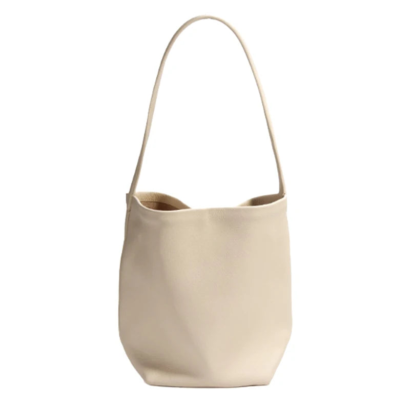 Valentina Aria Medium bucket bag in Beige, front view