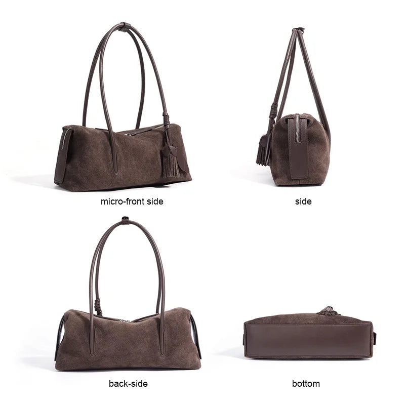 Valentina Isola tote in Sand, worn