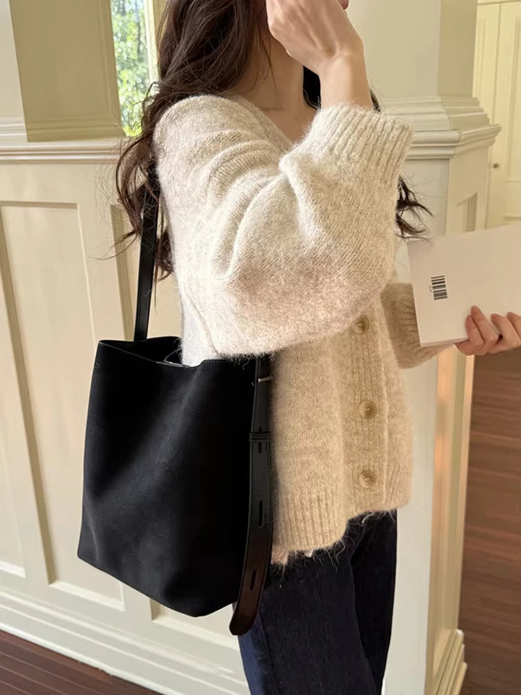 Valentina Bari tote in Chocolate, side view