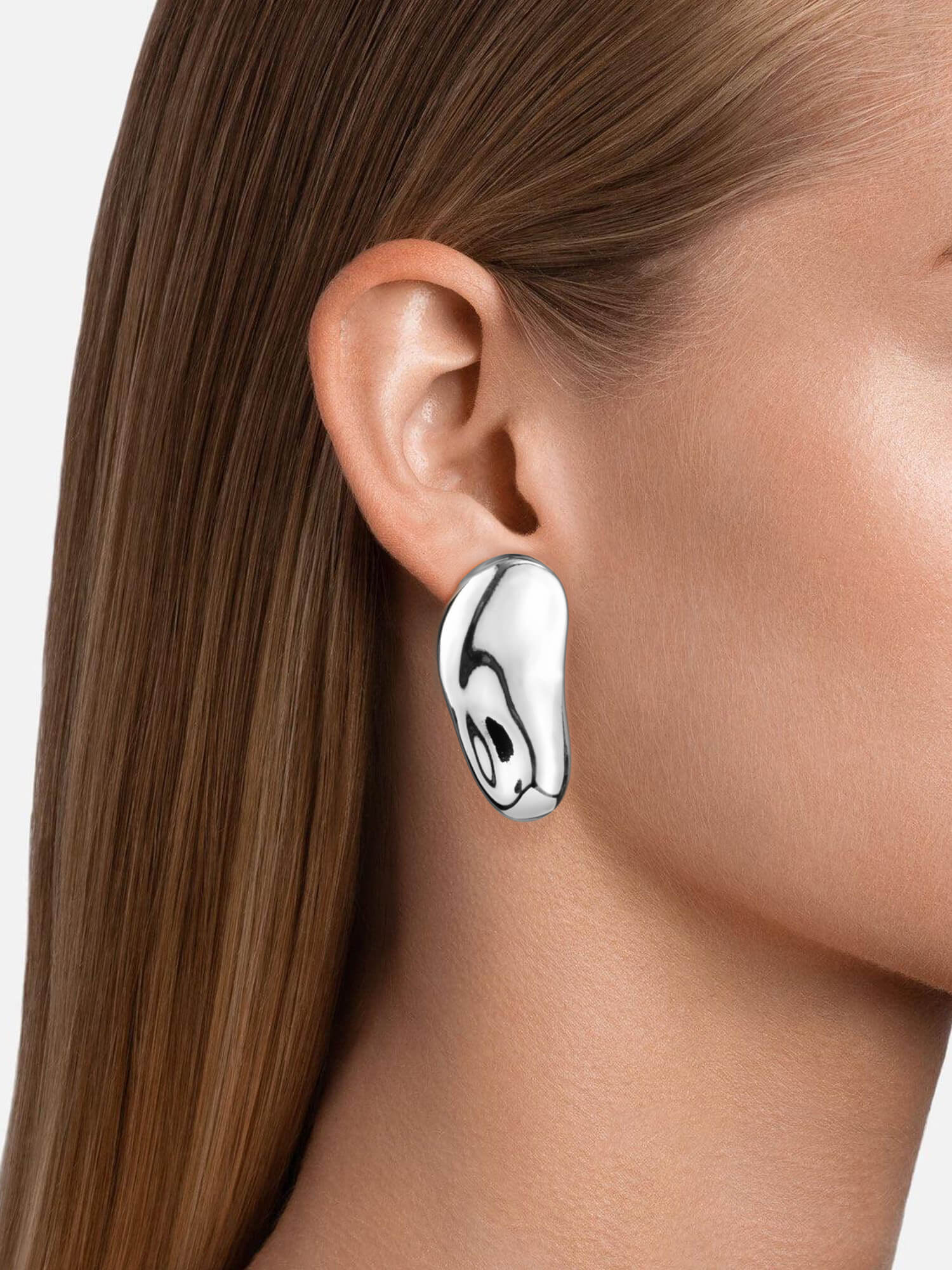 Silver French Asymmetric Earrings On Model
