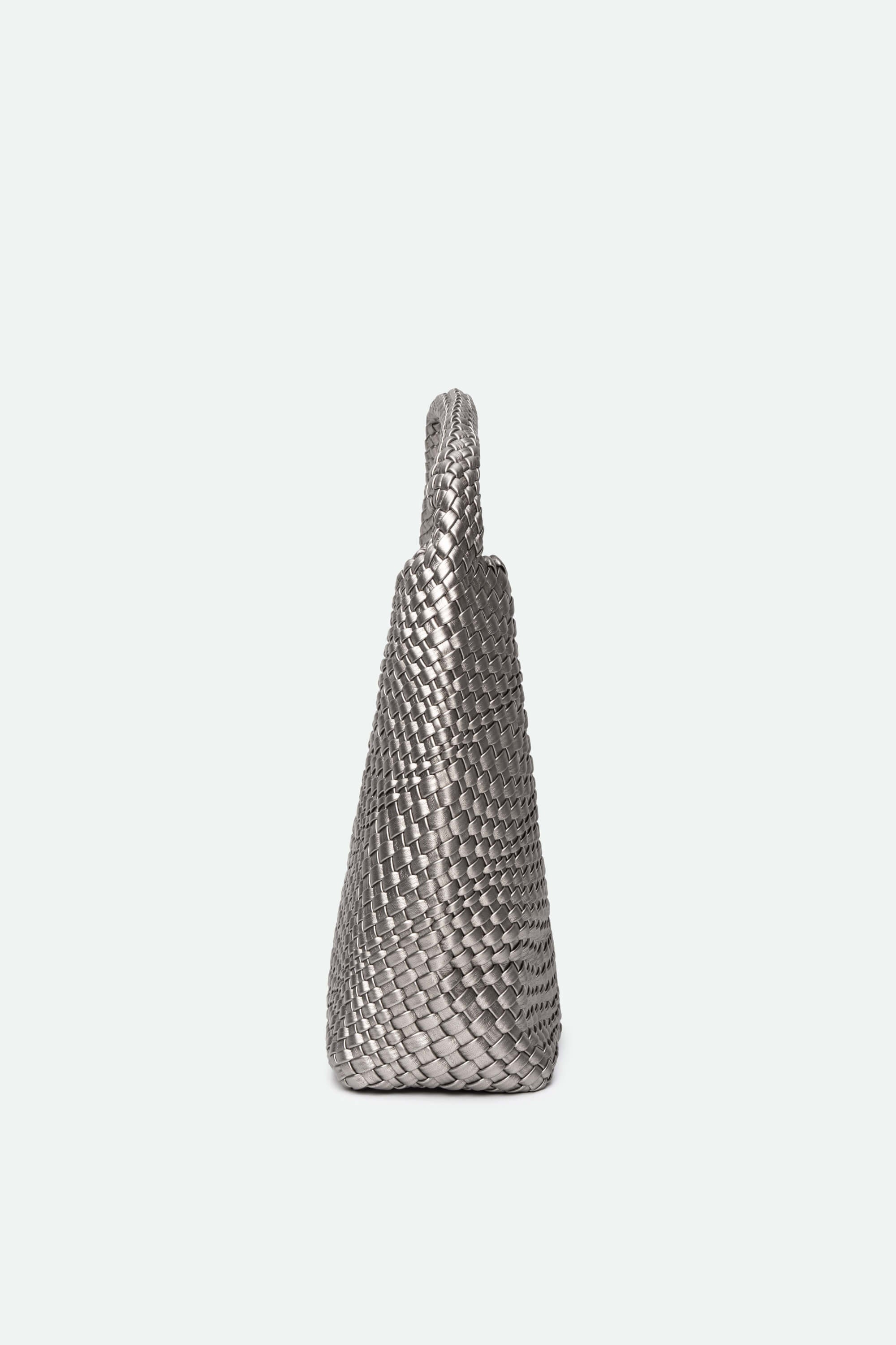 Silver textured handbag on a white background