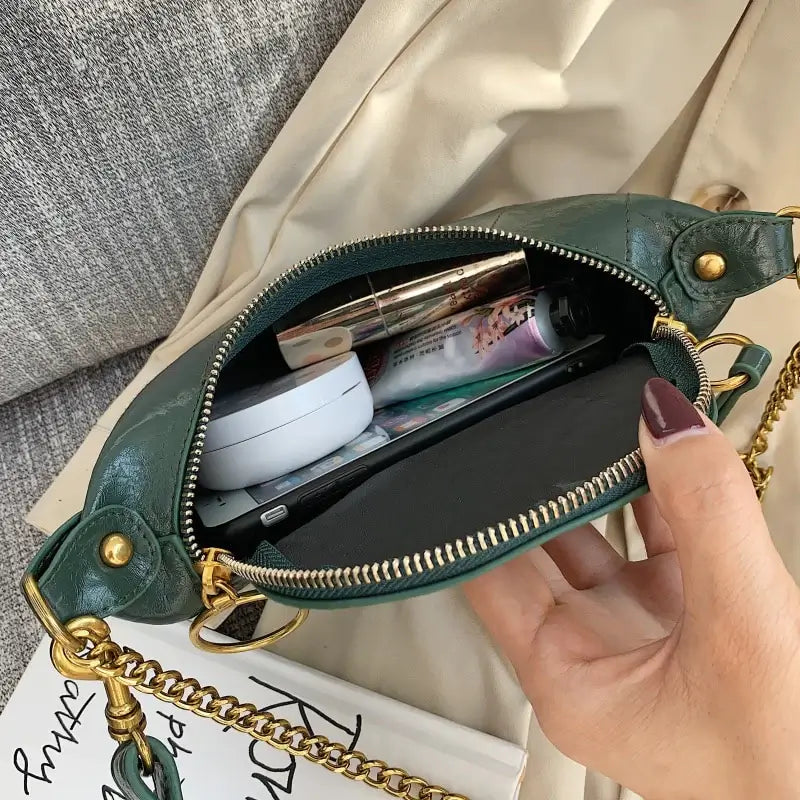 Womens green VALENTINA bag inside view