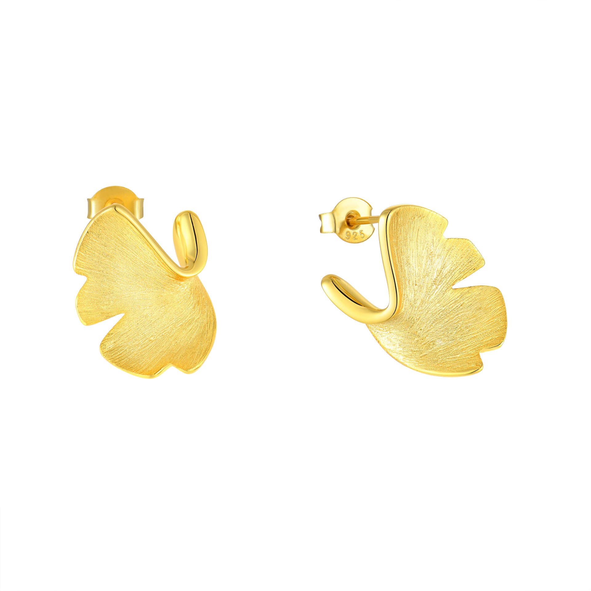 Gold Ginkgo Leaf Stud Earrings