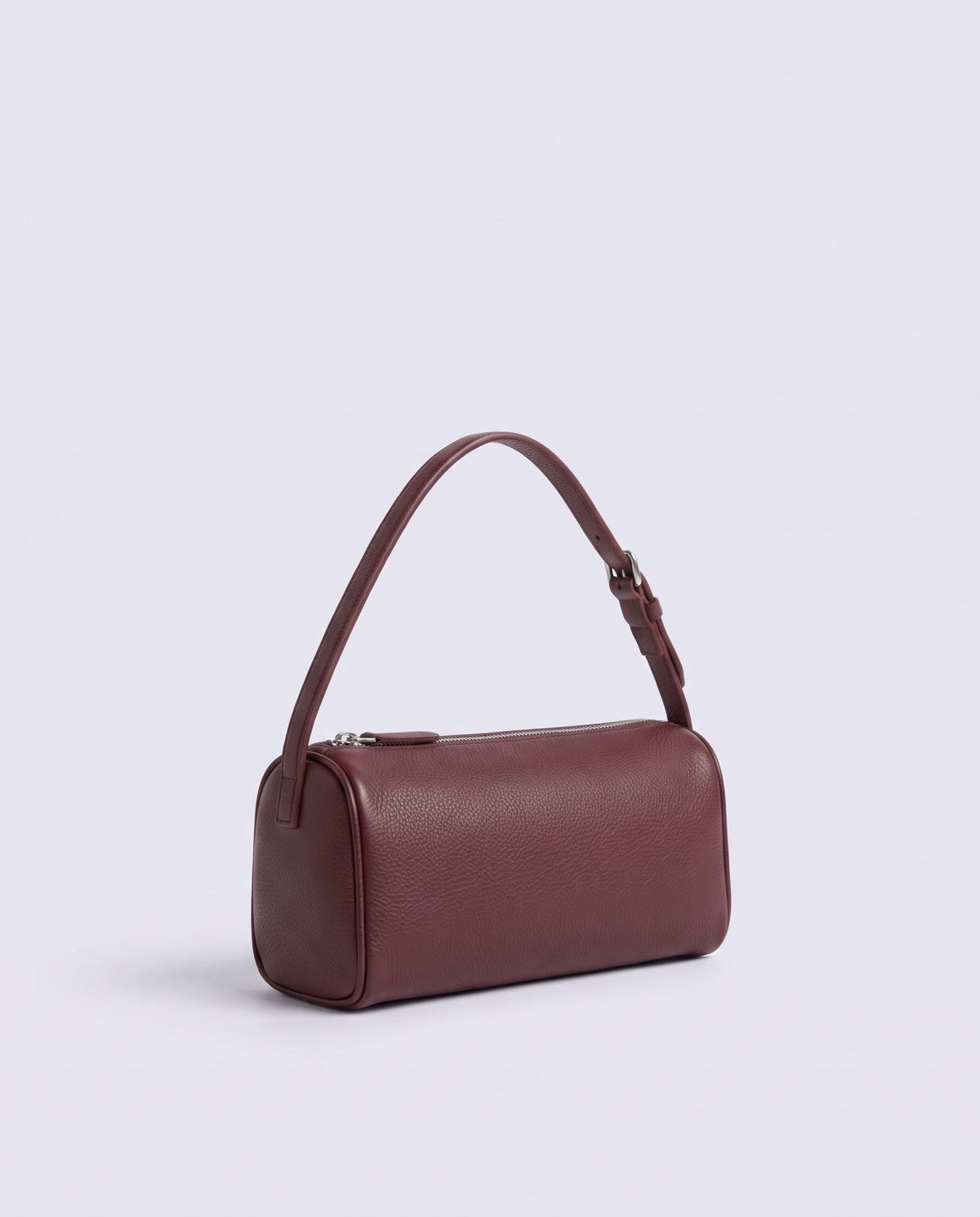 Alba barrel shoulder bag in Burgundy leather – three-quarter view