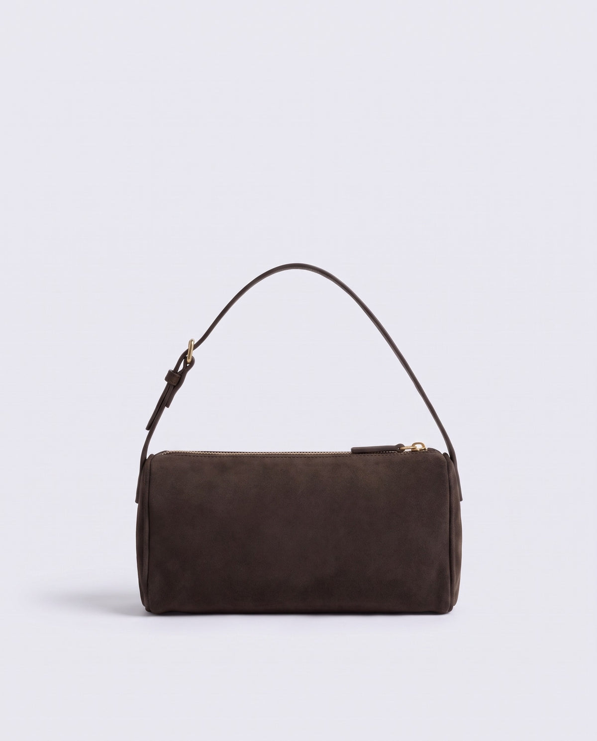 Alba barrel shoulder bag in Espresso suede – back view