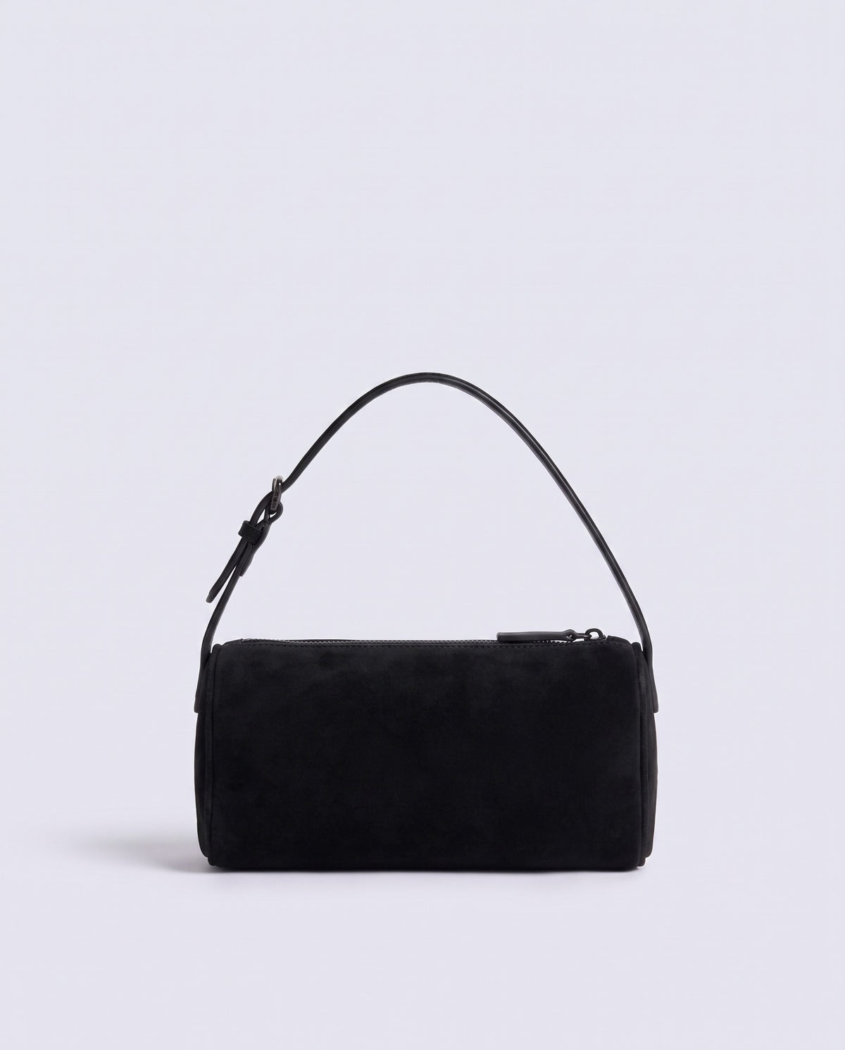 Alba barrel shoulder bag in Onyx black suede – back view
