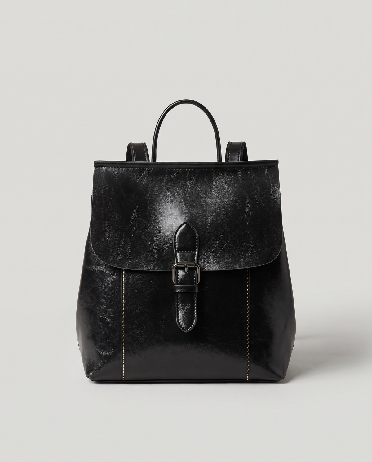 Ambler waxed leather backpack in Black – front view