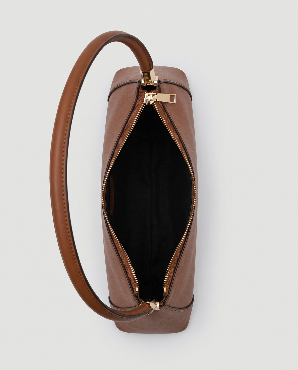 Arc leather shoulder bag in Brown – inside view with the zip open