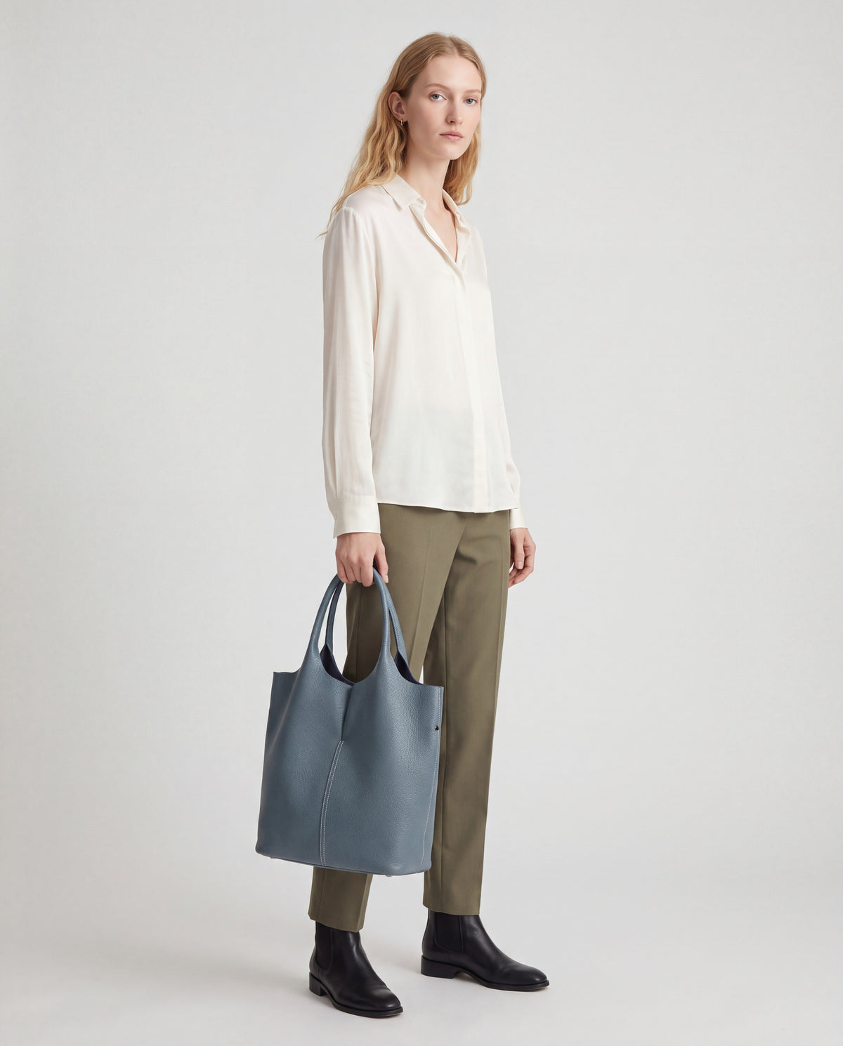 Arco bag in Denim – worn by model, full length