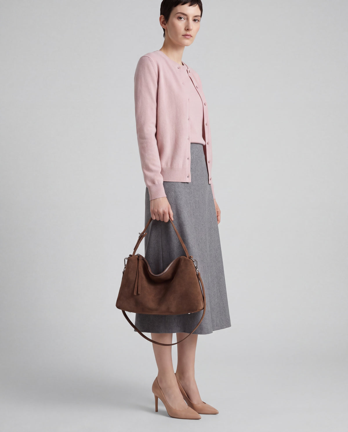 Ardesia bag in Brown – worn by model, close-up