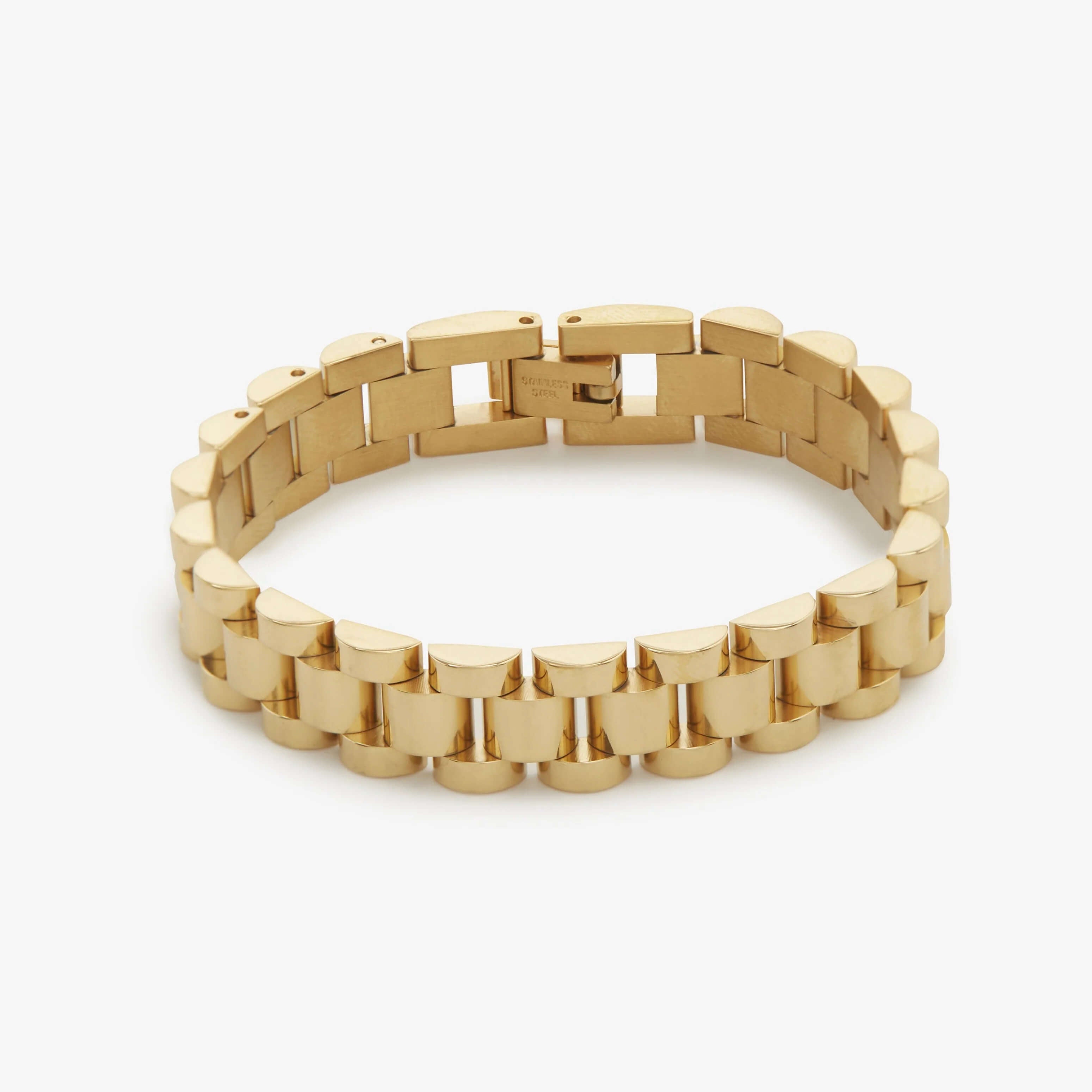 Swiss watch strap bracelet in gold