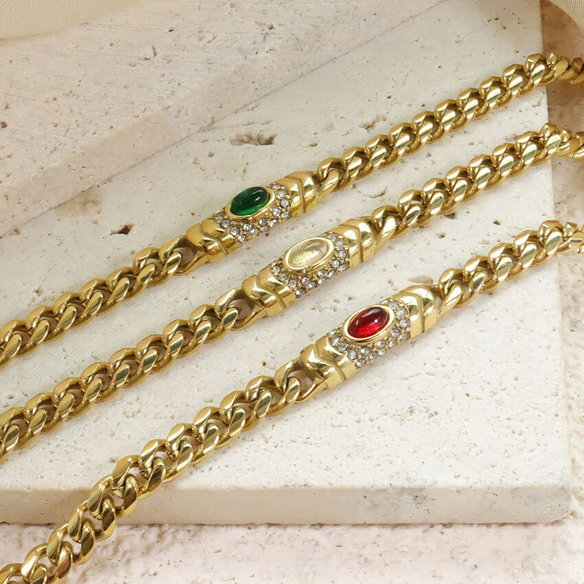 Retro Cuban Link Stone Bracelets